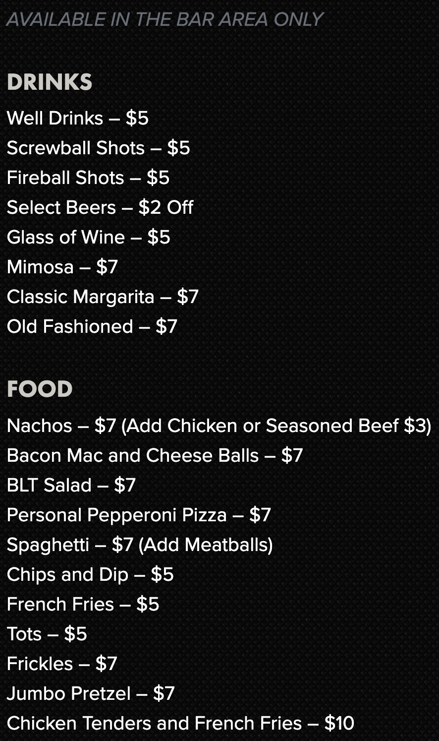 Food & Drink Menu