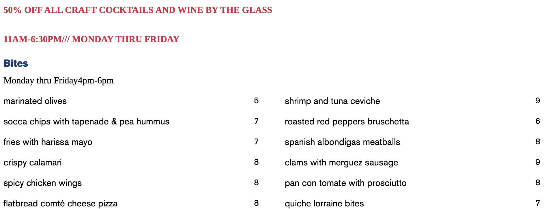 Food & Drink Menu