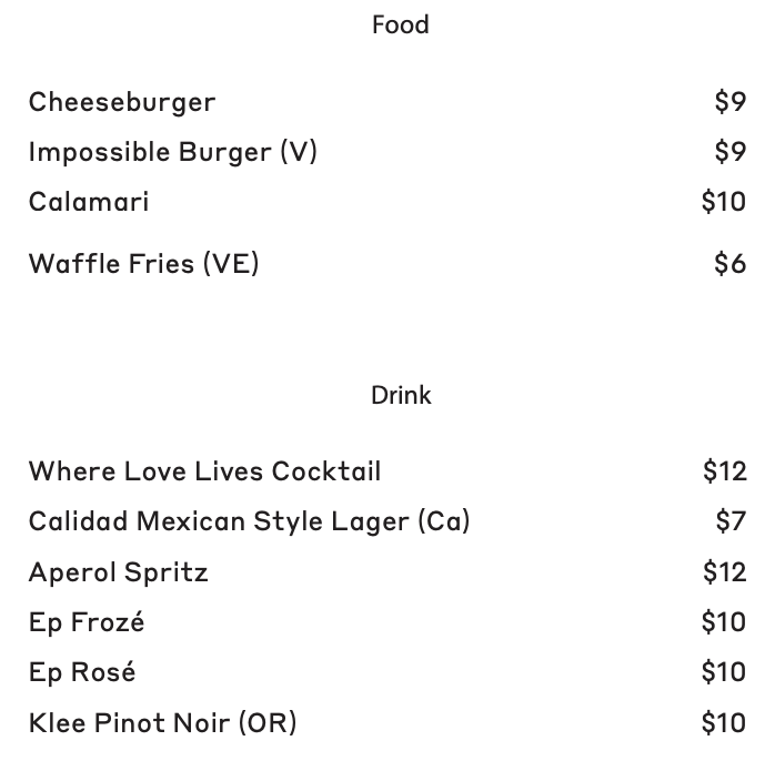 Food & Drink Menu