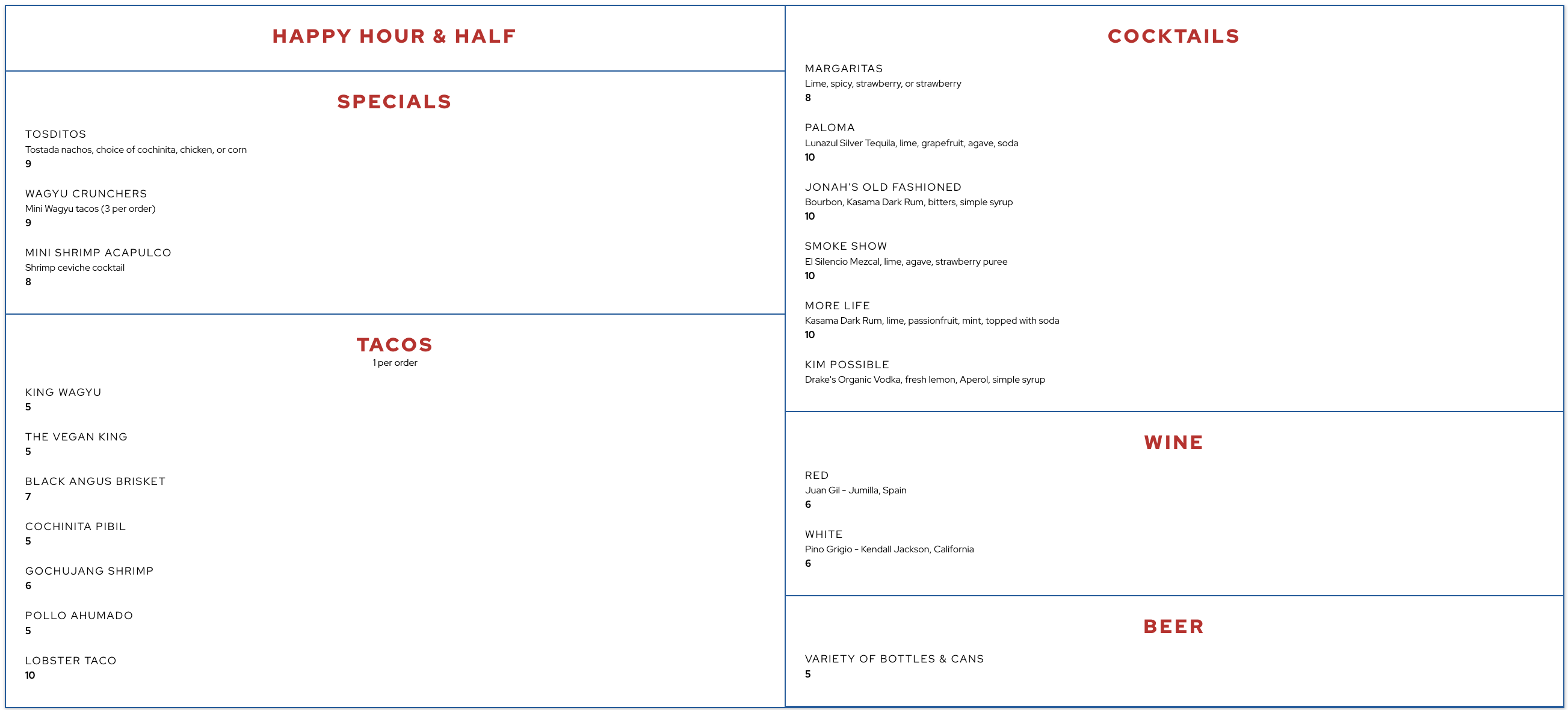 Food & Drink Menu