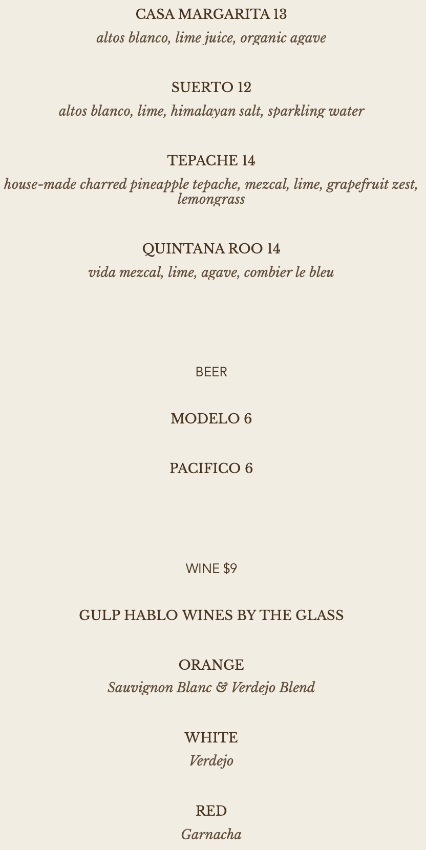 Drink Menu