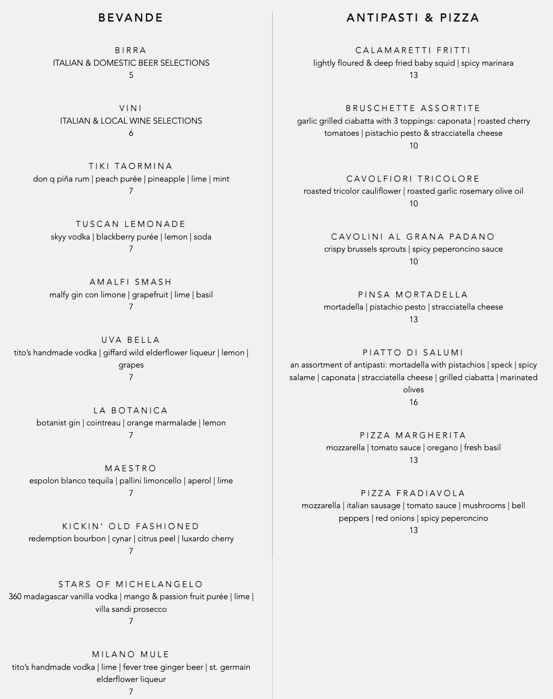 Food & Drink Menu