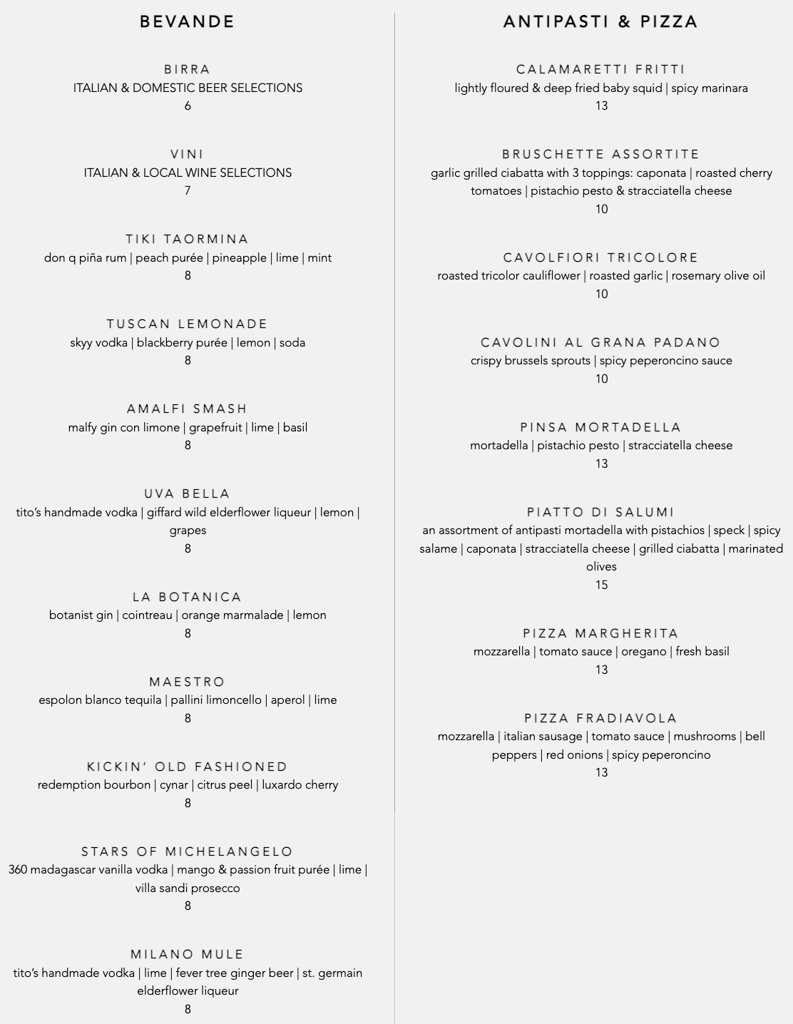 Food & Drink Menu