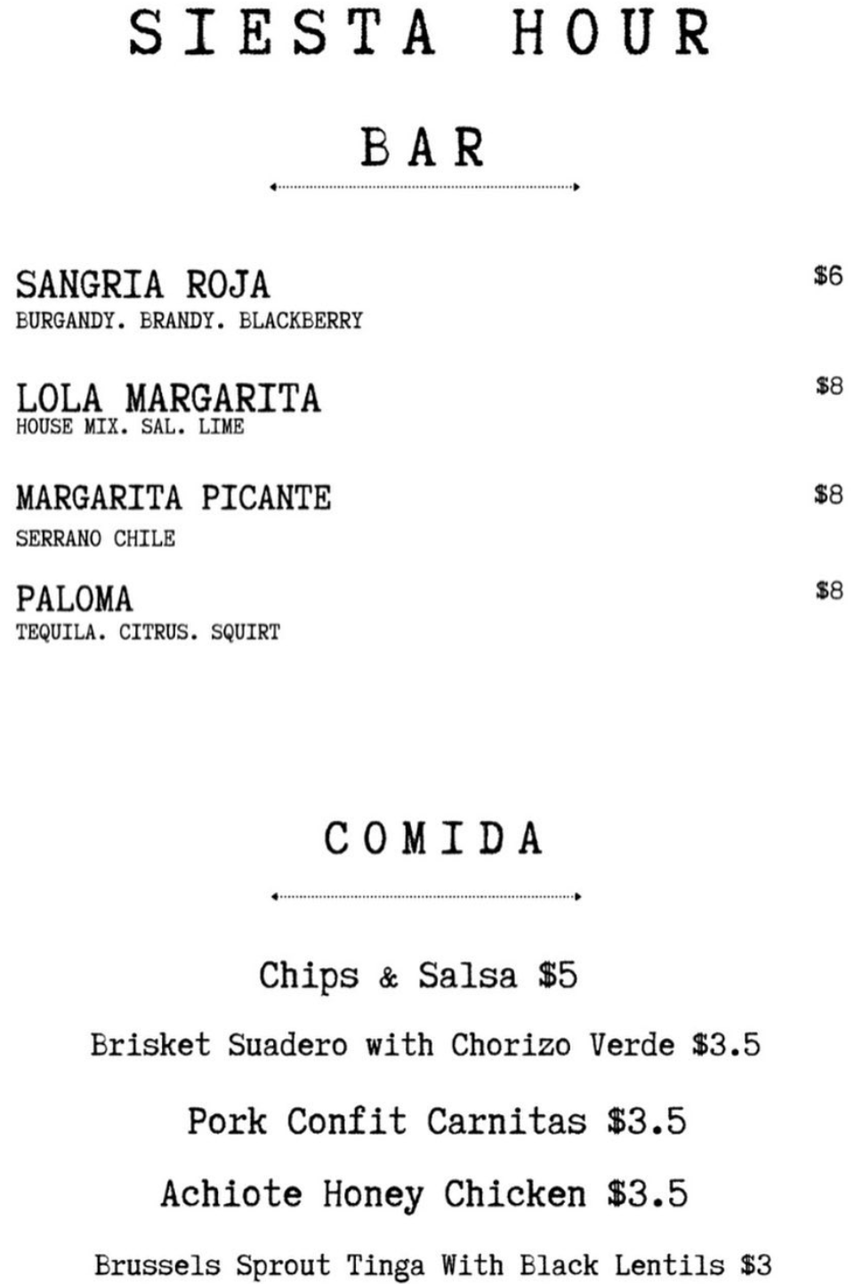 Food & Drink Menu