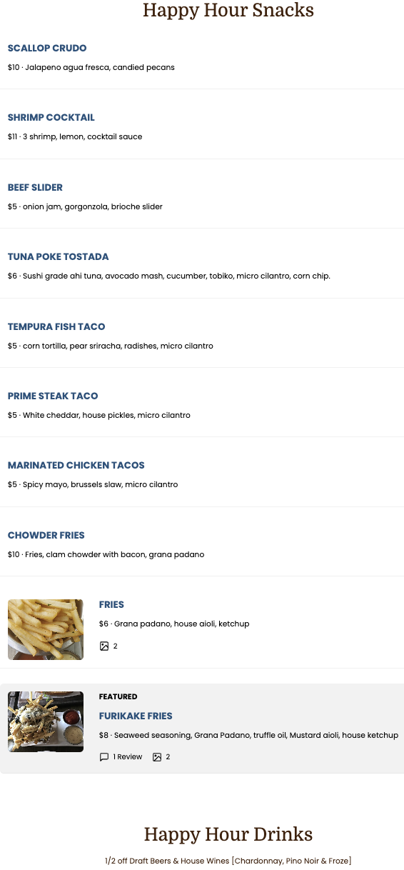 Food & Drink Menu
