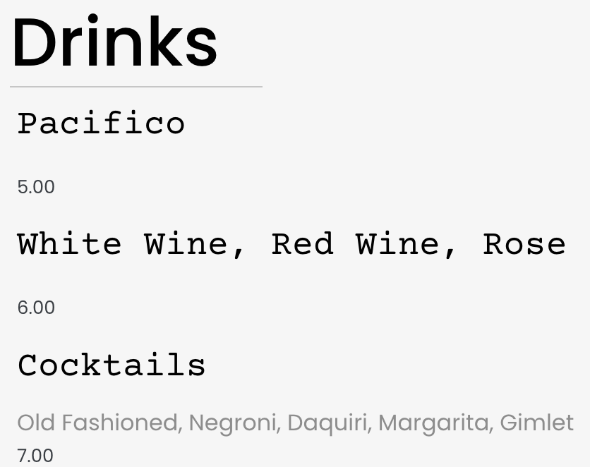 Drink Menu