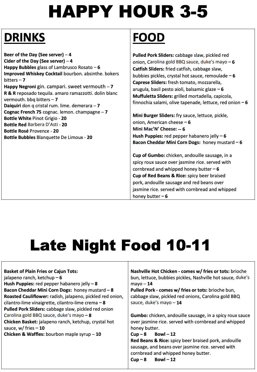 Food & Drink Menu