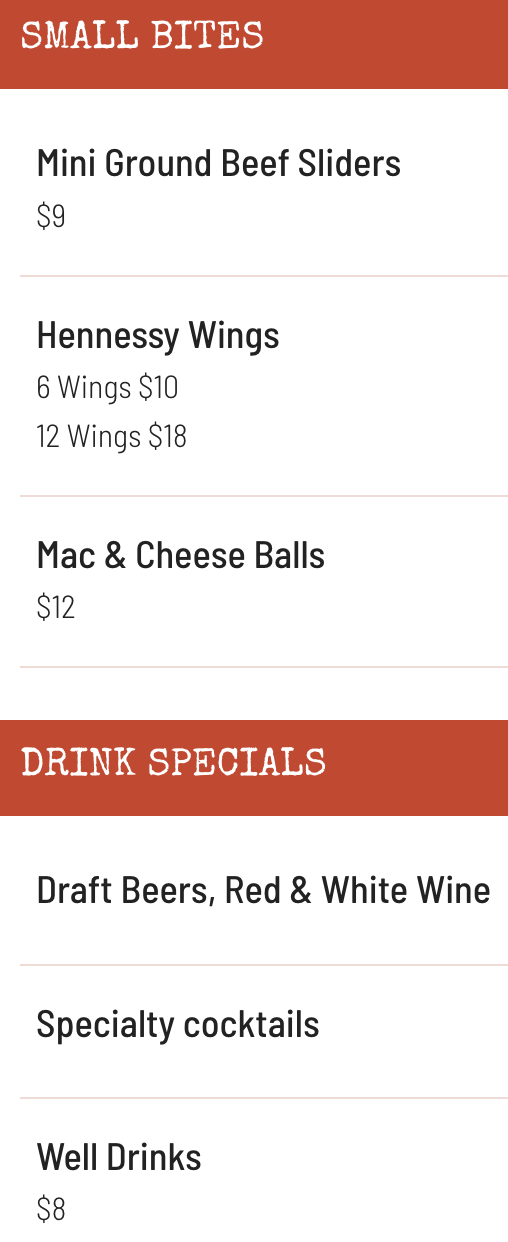 Food & Drink Menu