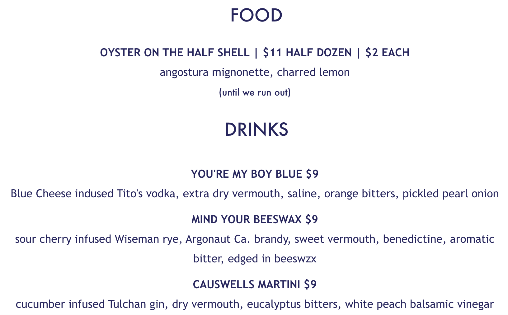 Food & Drink Menu