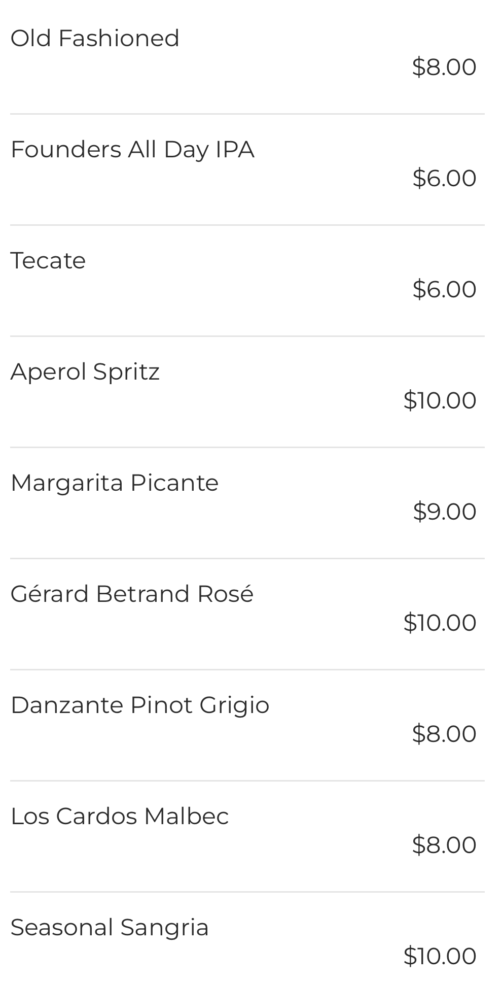 Drink Menu