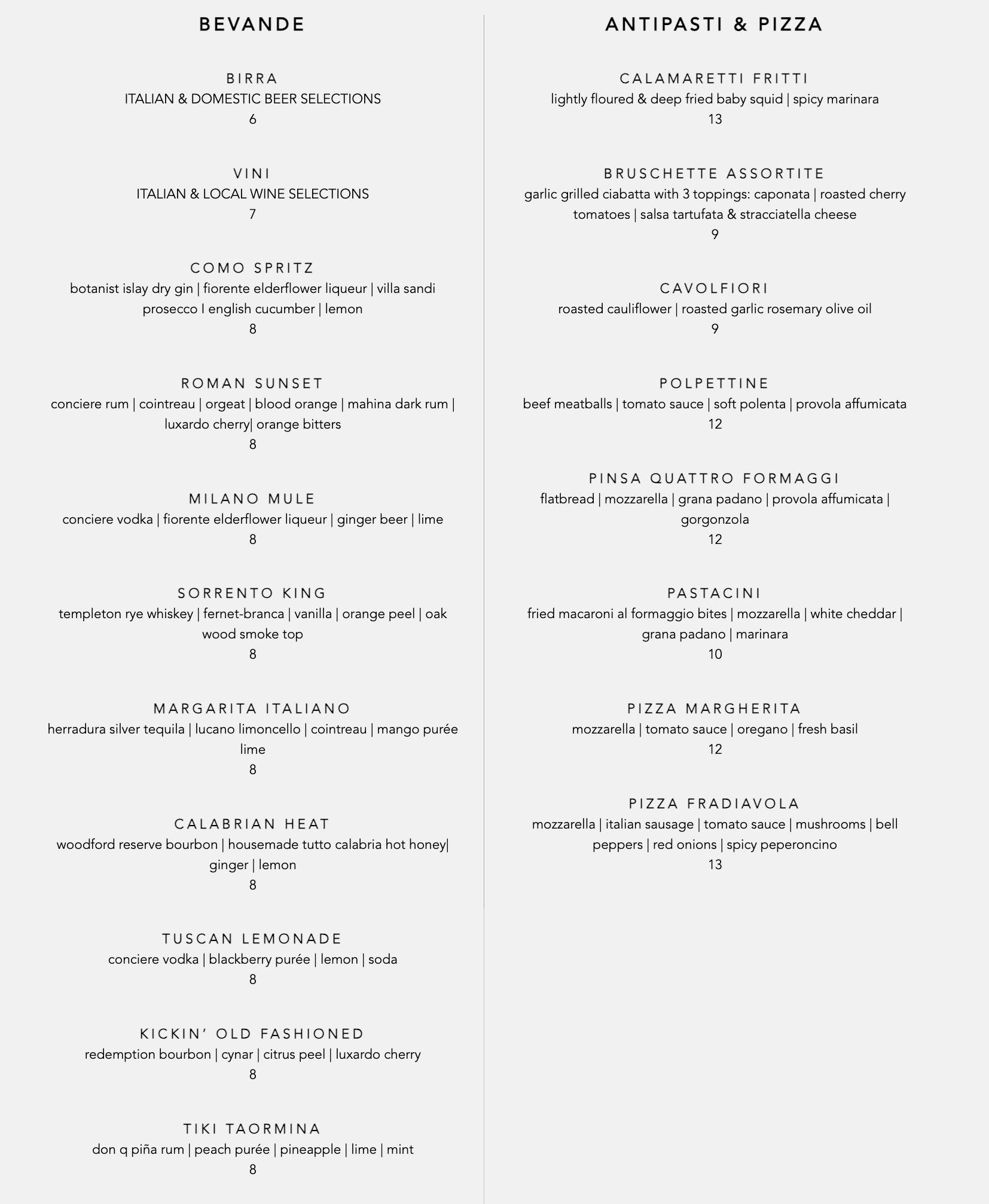 Food & Drink Menu