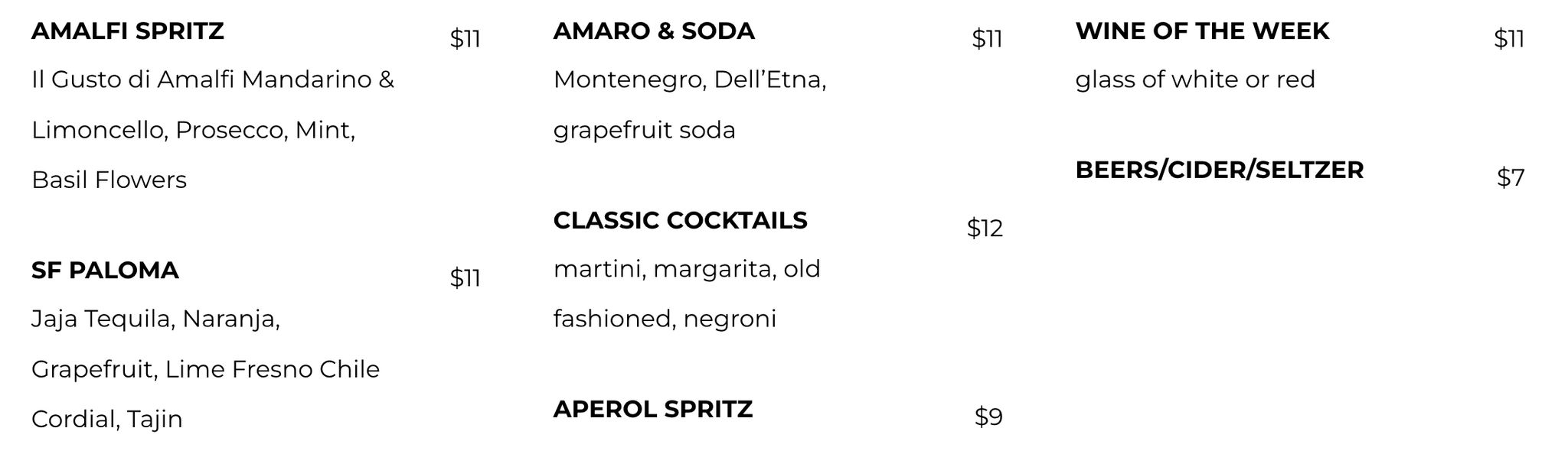 Drink Menu