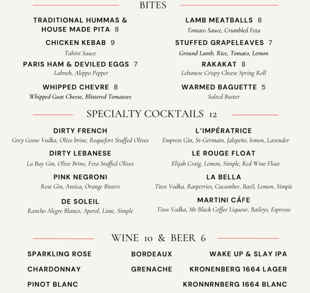 Food & Drink Menu
