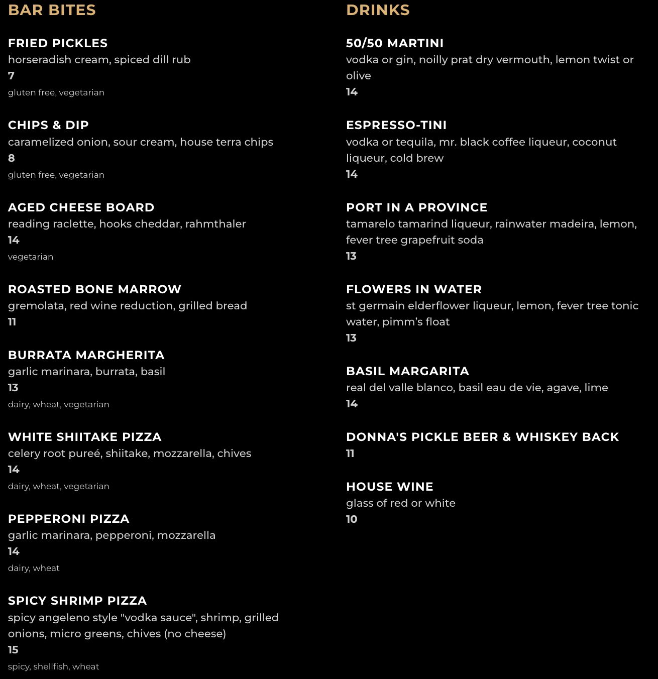 Food & Drink Menu