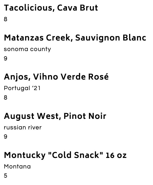 Drink Menu