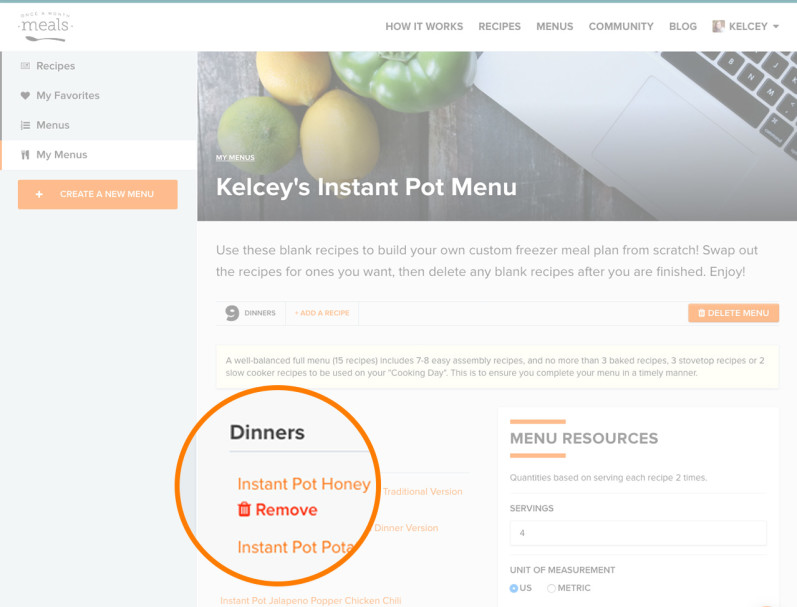 How to Remove a Recipe from a Menu Once A Month Meals