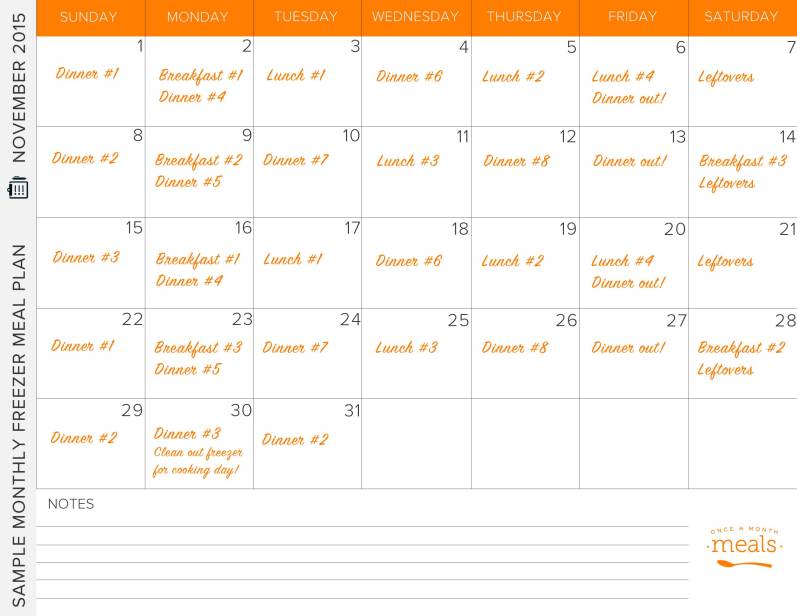 Using Freezer Meals to Meal Plan - Sample Monthly Meal Plan