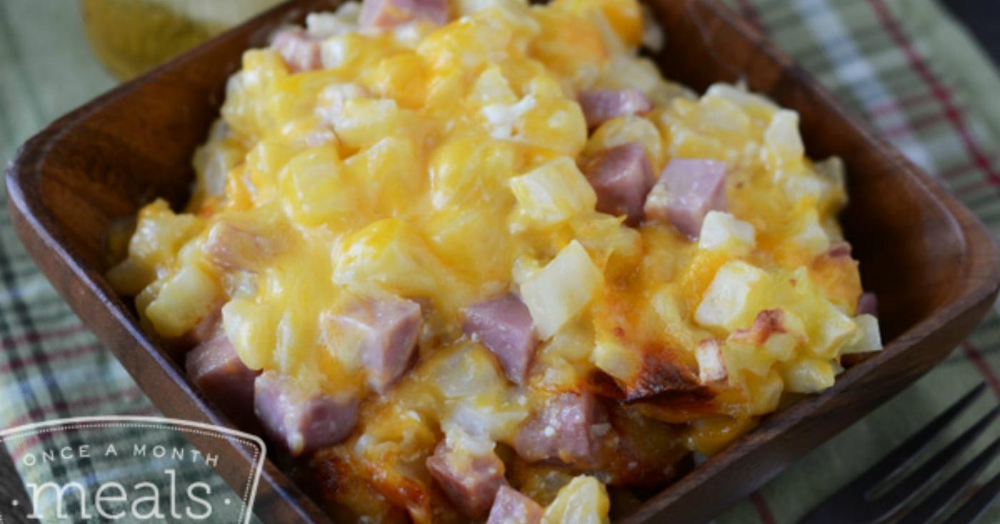 Cheesy Potatoes and Ham - Dump and Go Dinner | Once A Month Meals