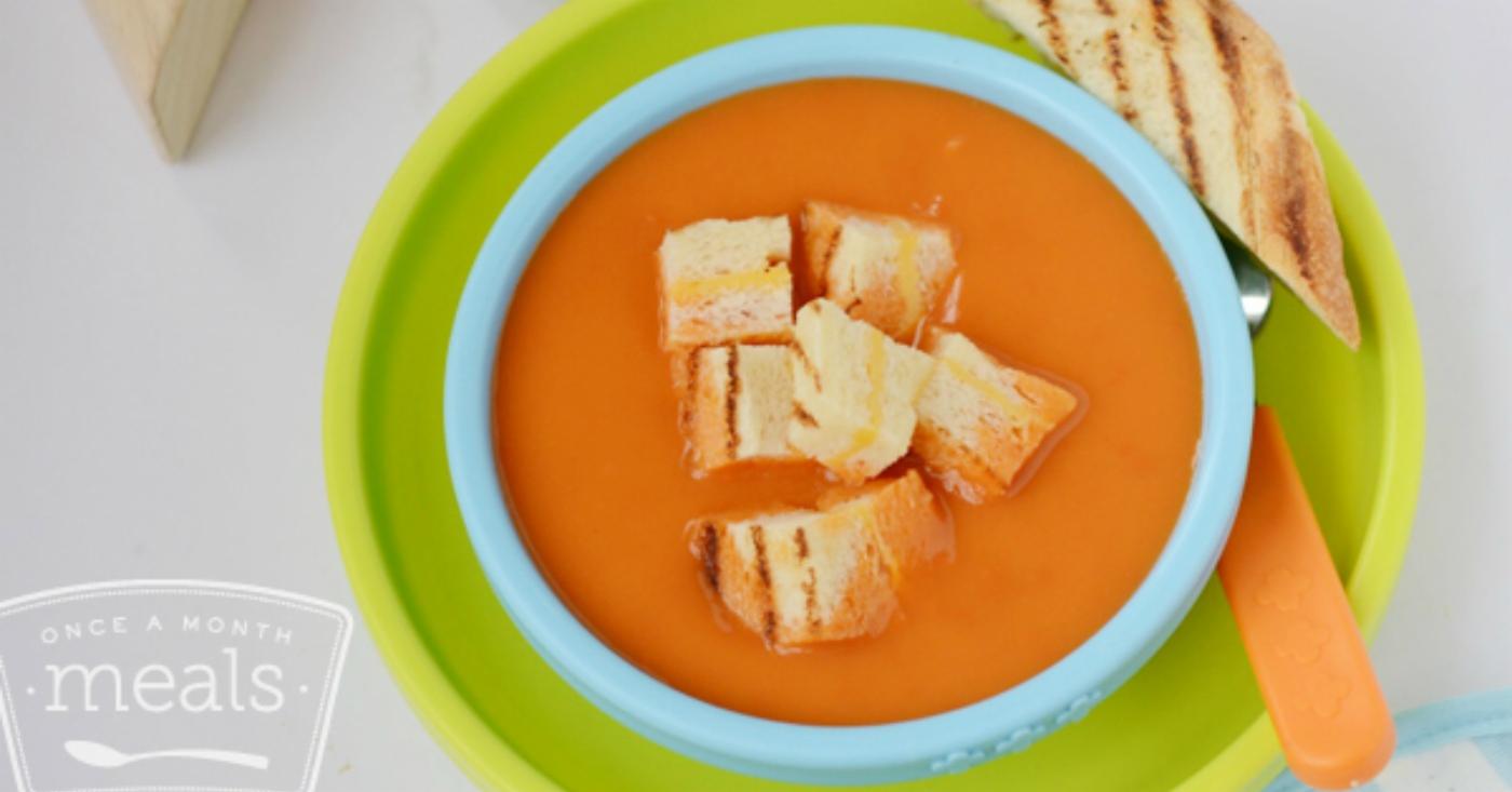Roasted Tomato Soup with Grilled Cheese Croutons - Lunch Version