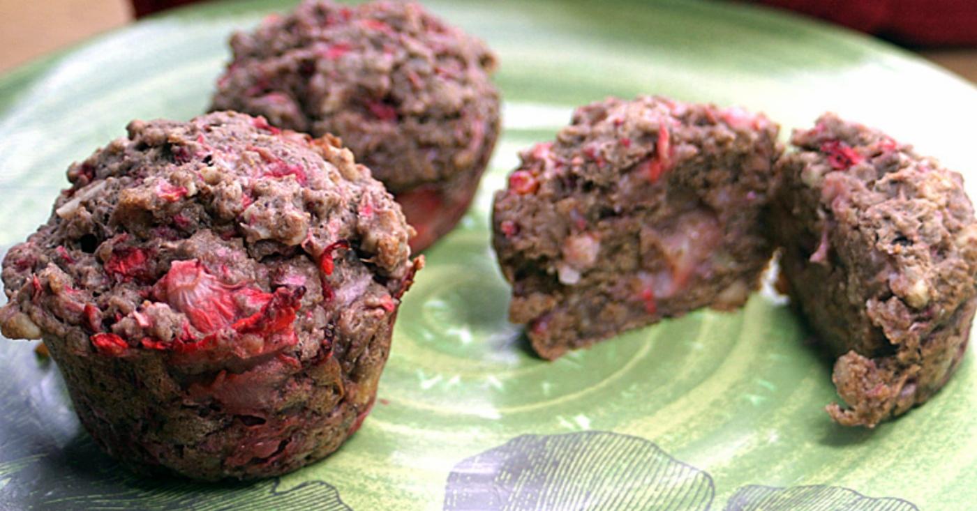 Strawberry Rhubarb Walnut Muffins | Once A Month Meals