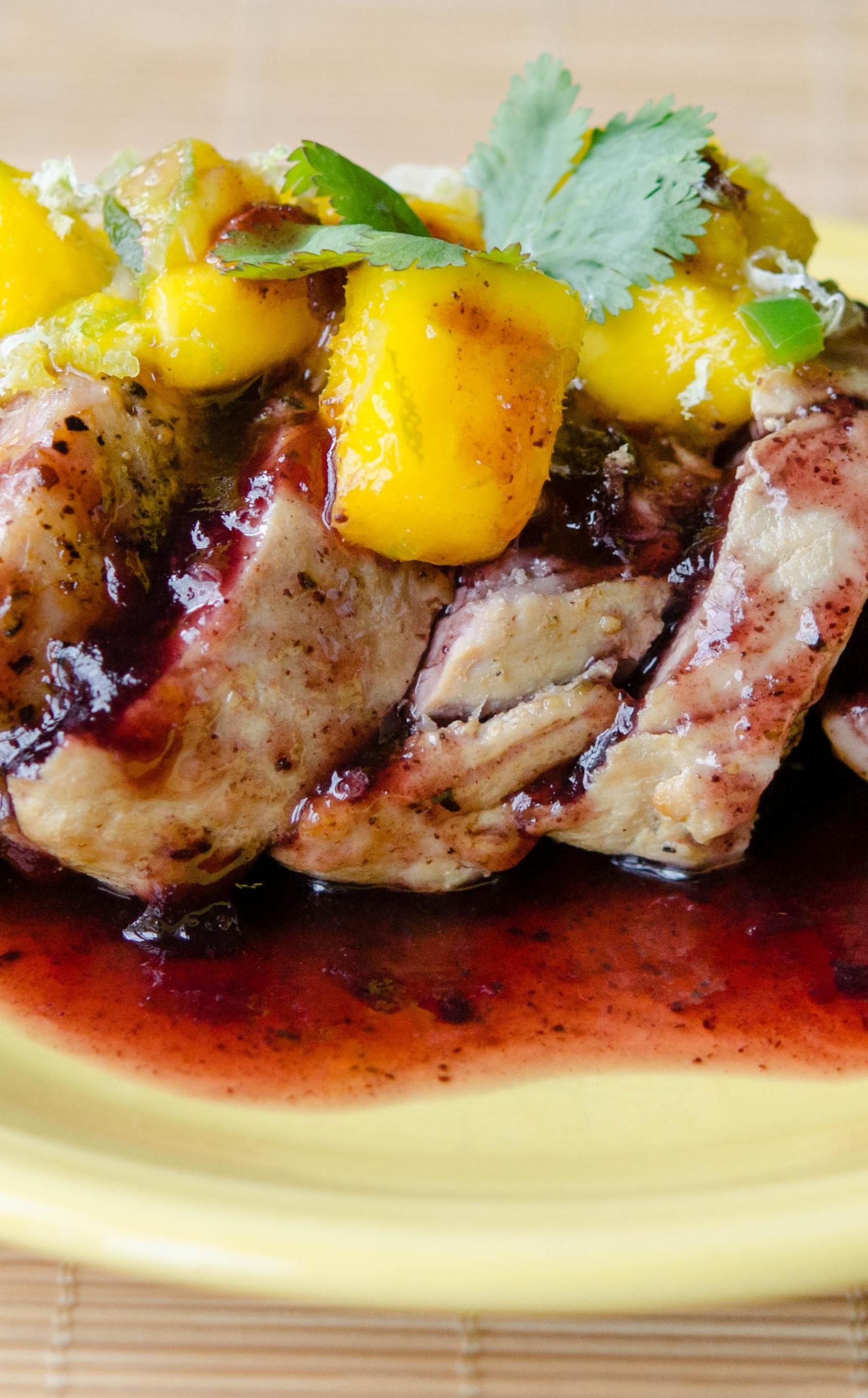 Pork Tenderloin with Mango Salsa and Blackberry Syrup Once A Month Meals