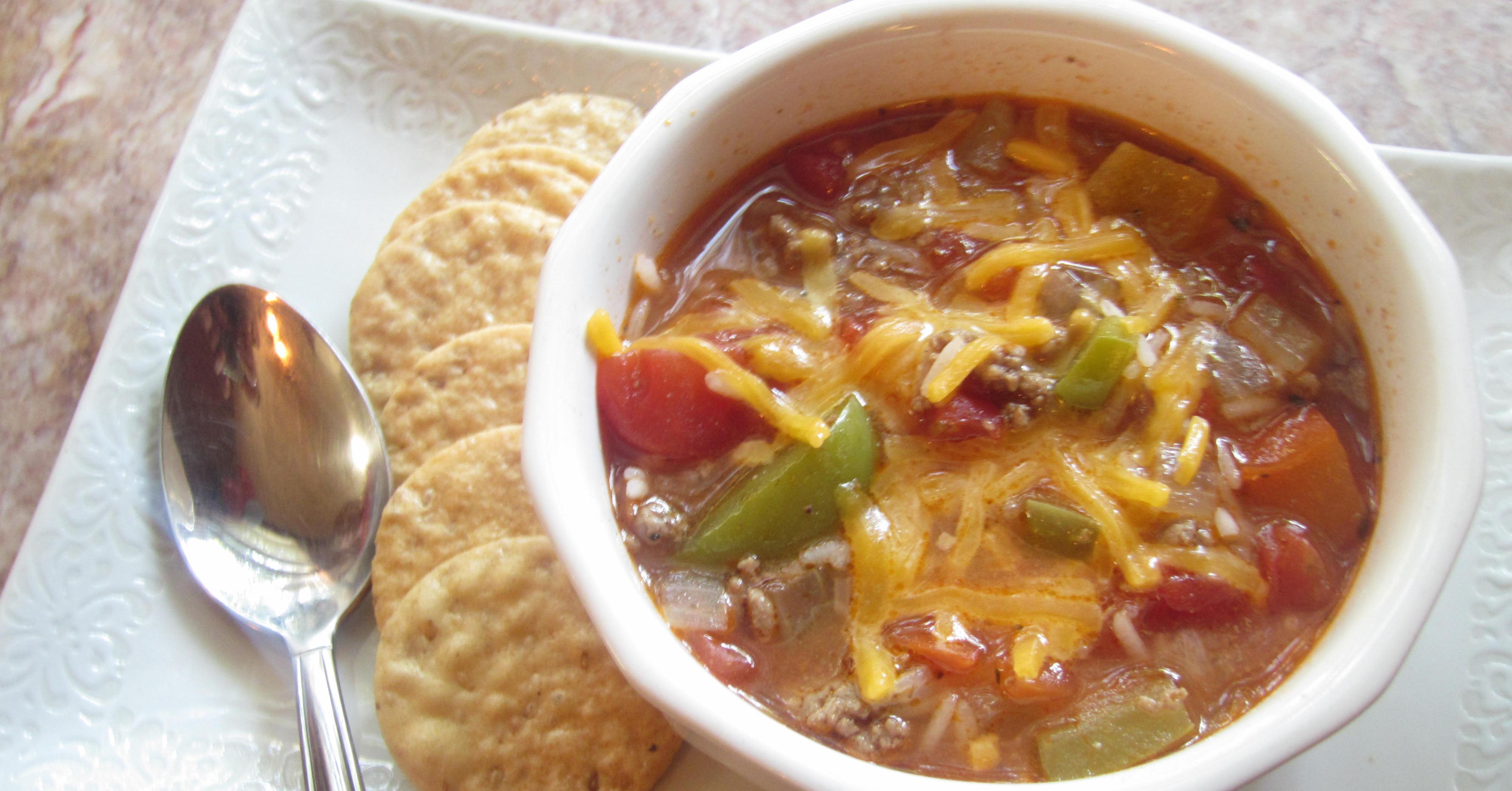 Slow Cooker Stuffed Pepper Soup - OAMM - Lunch Version