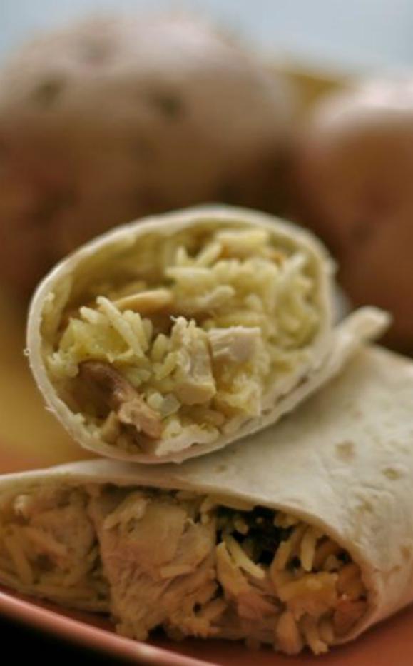 Chicken Curry Wraps with Cashews, Raisins and Pineapple Lunch Version