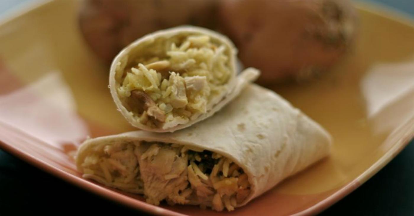 Chicken Curry Wraps with Cashews, Raisins and Pineapple Lunch Version Once A Month Meals