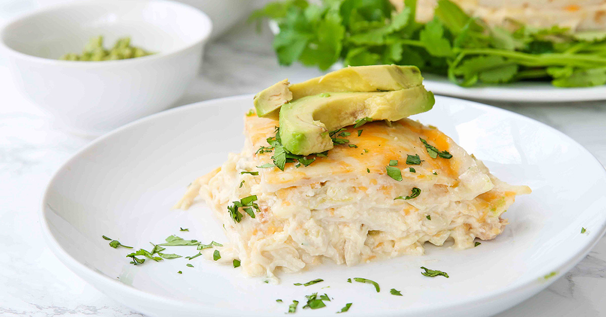Chicken Enchilada Lasagna Dump and Go Dinner Once A Month Meals