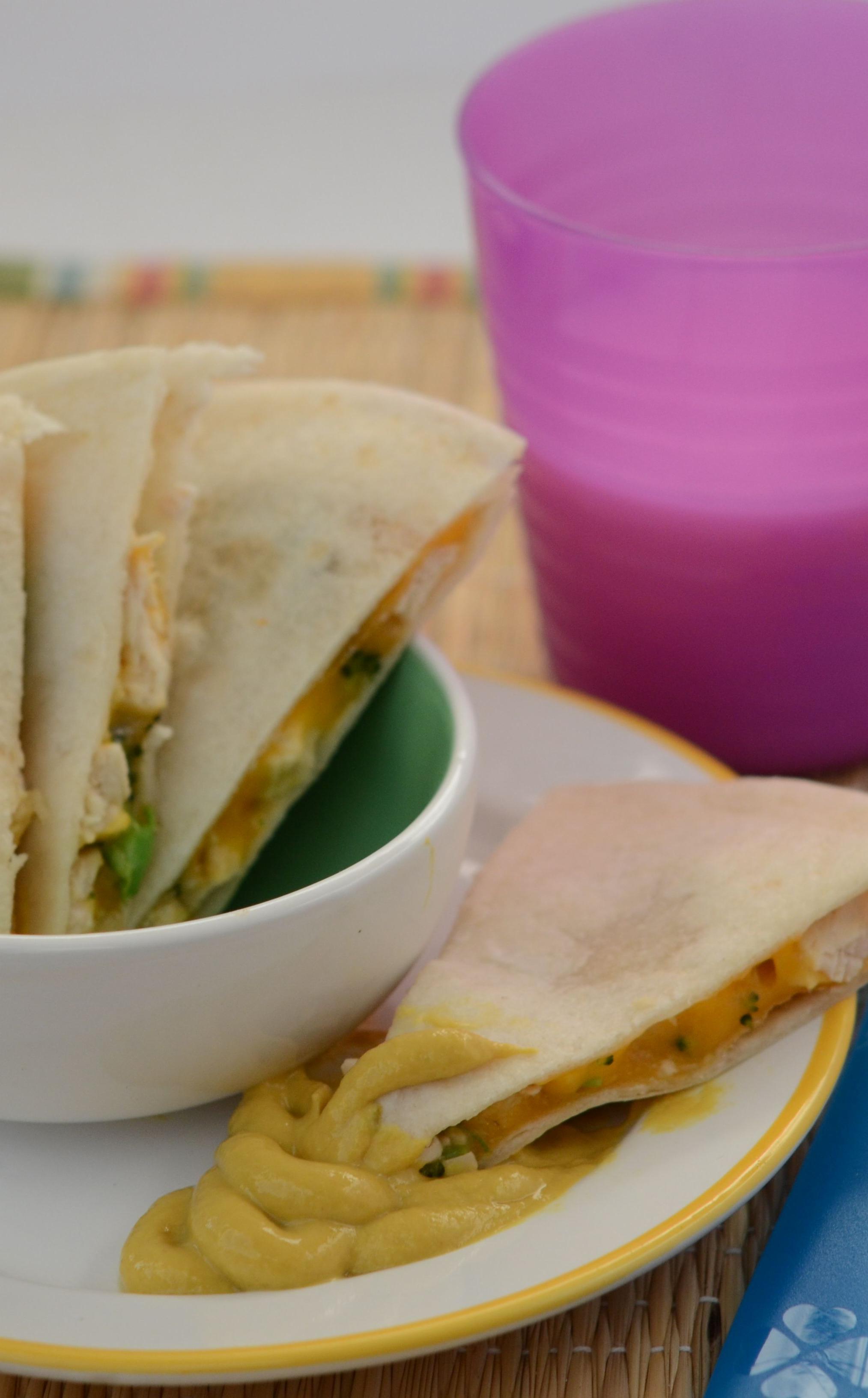 Kid Friendly Chicken and Broccoli Quesadilla Lunch Version Once A