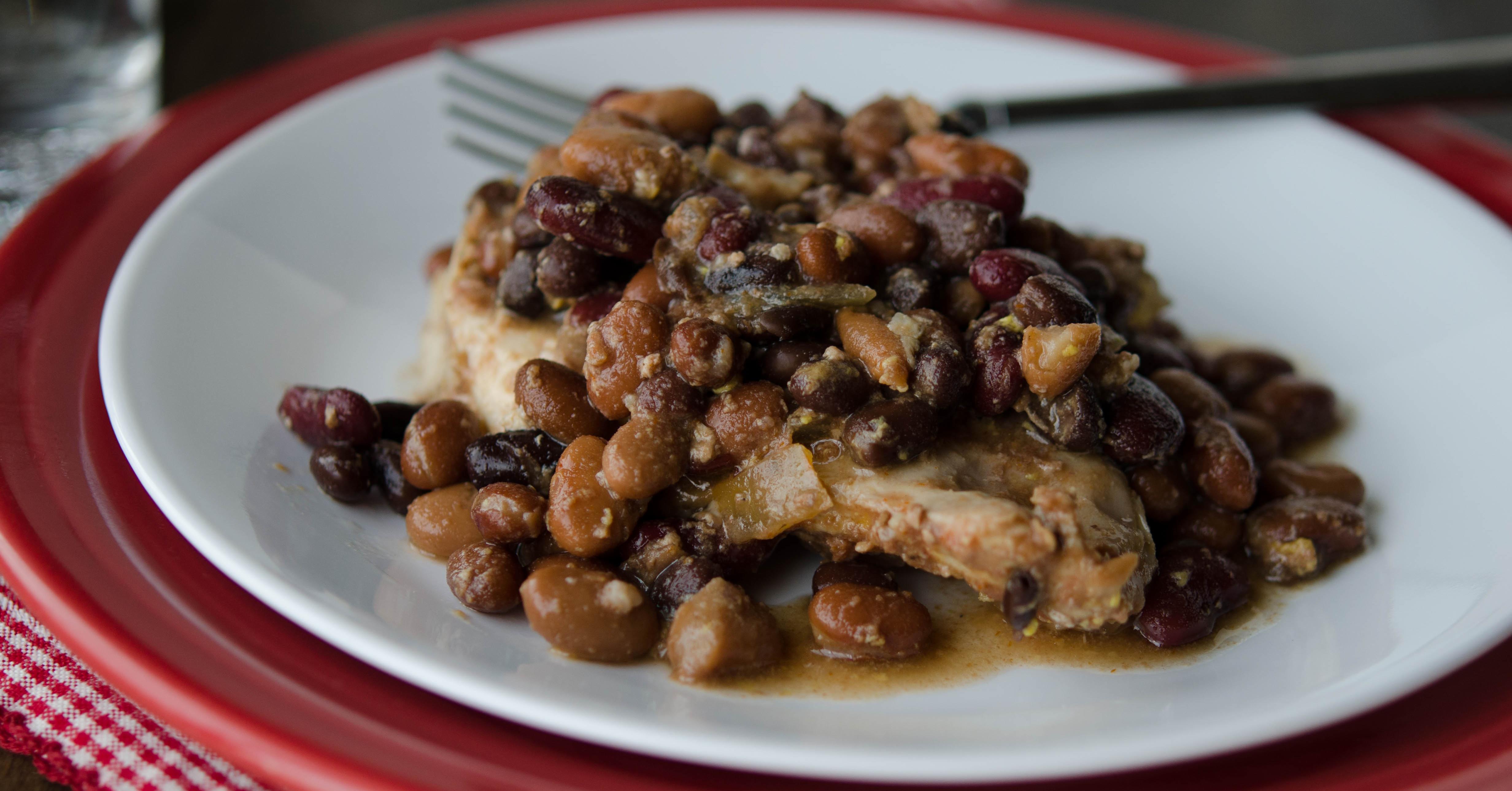 Slow Cooker Baked Bean Chicken Dump and Go Dinner Once A Month Meals