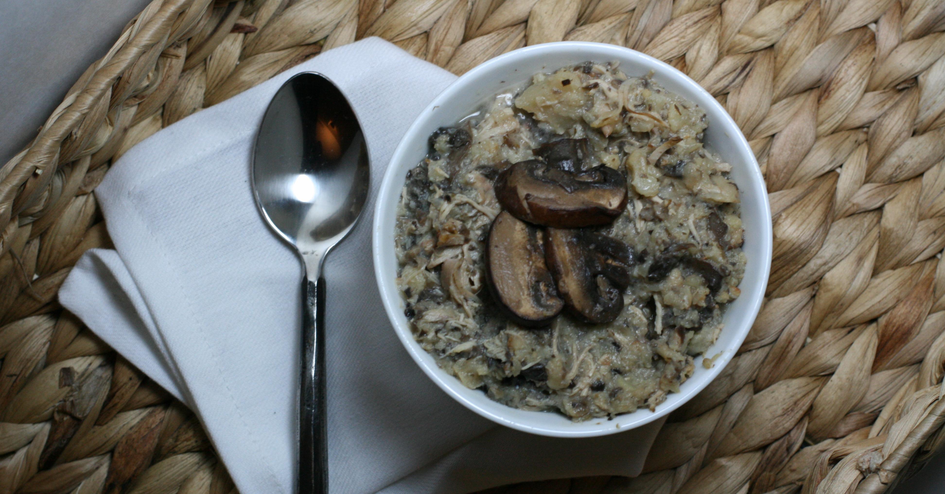 Paleo Creamy Chicken Mushroom Roasted Cauliflower Soup - Lunch Version | Once A Month Meals