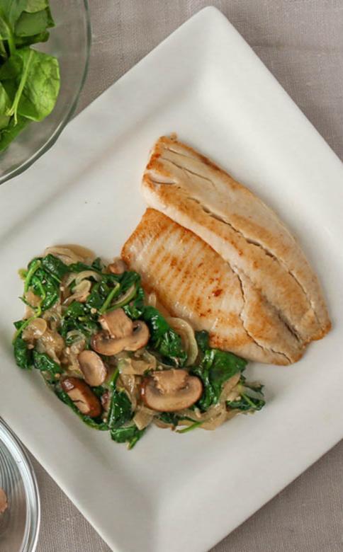 Tilapia with Lemony Spinach and Mushrooms | Once A Month Meals