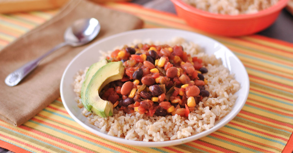 Instant Pot Veggie Taco Chili with Brown Rice Dump and Go Dinner