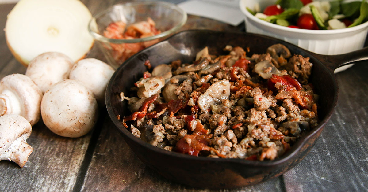 Unstuffed Bacon-Beef Mushrooms - Lunch Version | Once A Month Meals