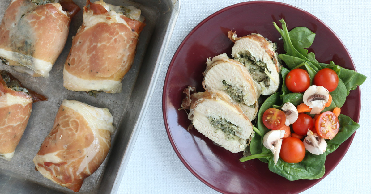 Whole30 Prosciutto Wrapped Spinach and Artichoke Chicken Bundles Dump