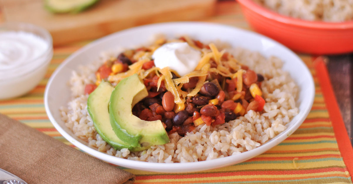Slow Cooker Veggie Taco Chili with Brown Rice Dump and Go Dinner