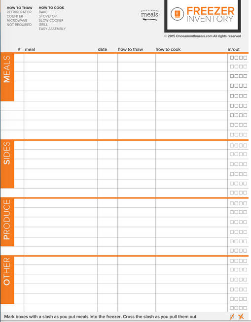 Freezer Inventory Sheet