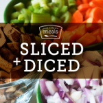 sliced diced fruits vegetables bacon ground beef