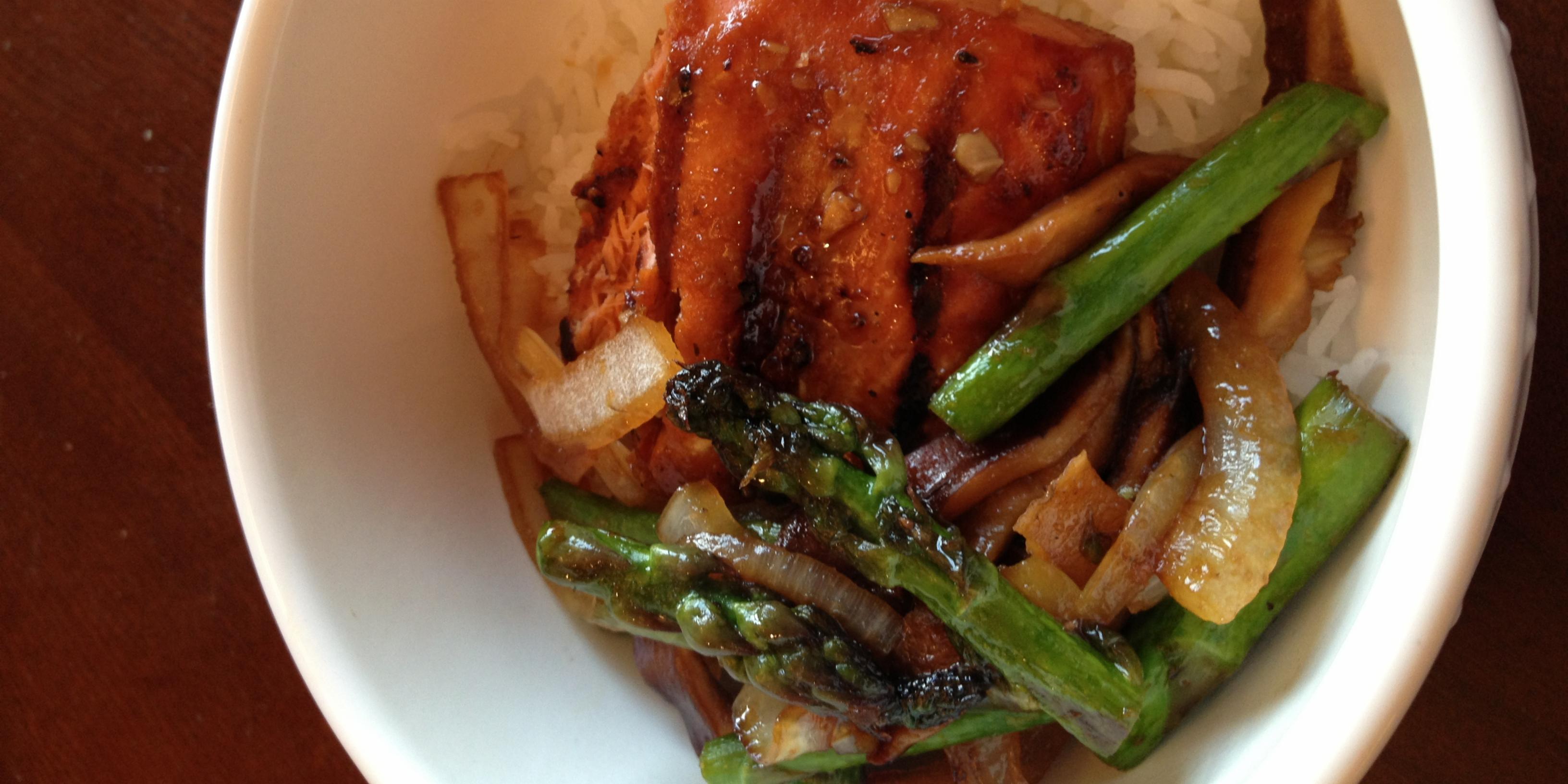 Instant Pot Salmon Teriyaki with Asparagus and Mushrooms Once A Month