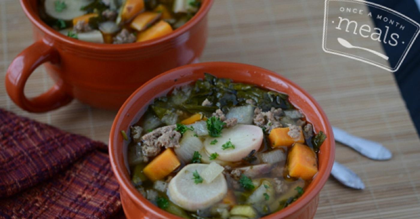 Slow Cooker Turkey Vegetable Soup - Dump and Go Dinner | Once A Month Meals
