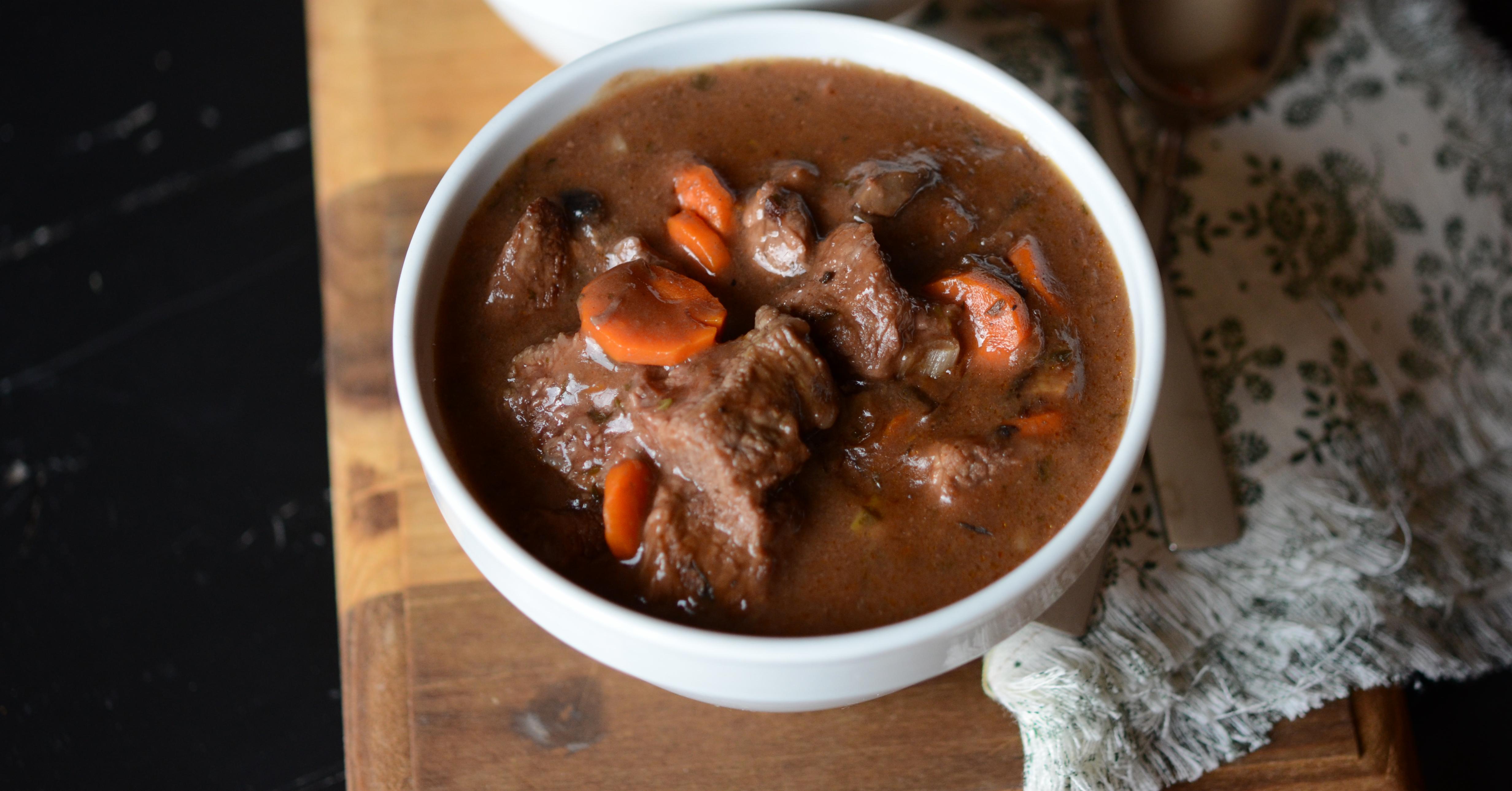 Low FODMAP Slow Cooker Beef Bourguignon Ready to Eat Dinner Once A