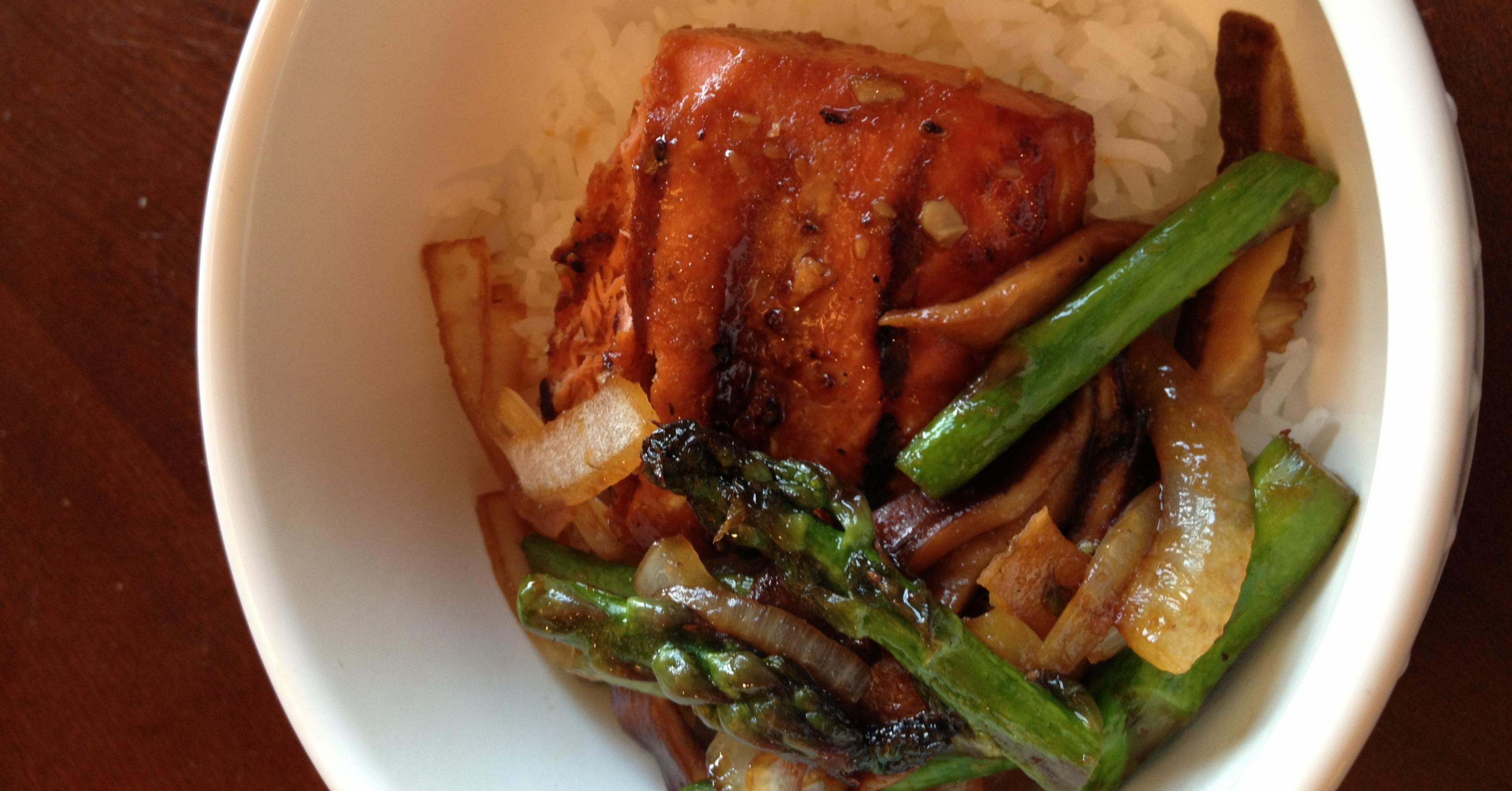 Grilled Salmon Teriyaki with Asparagus and Mushrooms - Dump and Go Dinner | Once A Month Meals