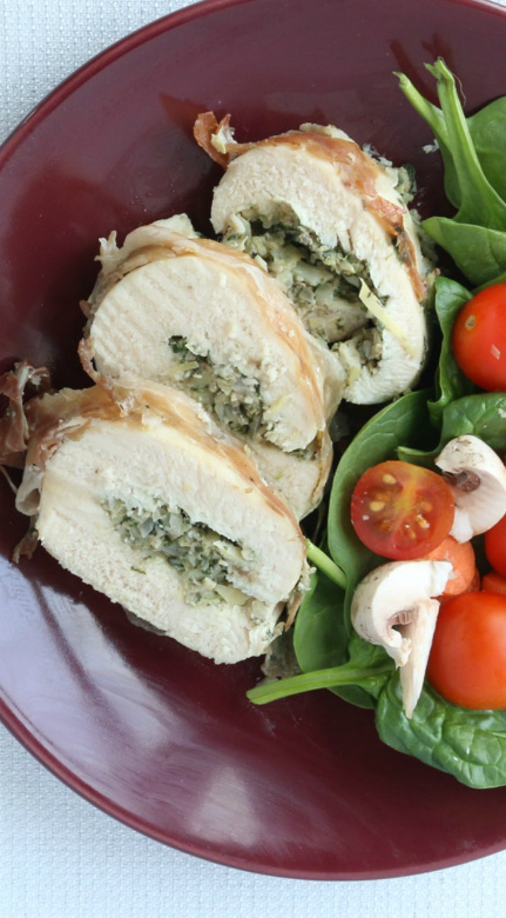 Whole30 Prosciutto Wrapped Spinach and Artichoke Chicken Bundles Dump
