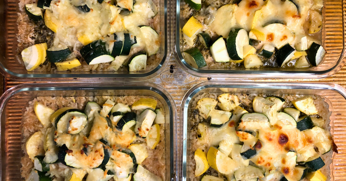Pesto Chicken, Zucchini, and Rice Meal Prep Bowl | Once A Month Meals