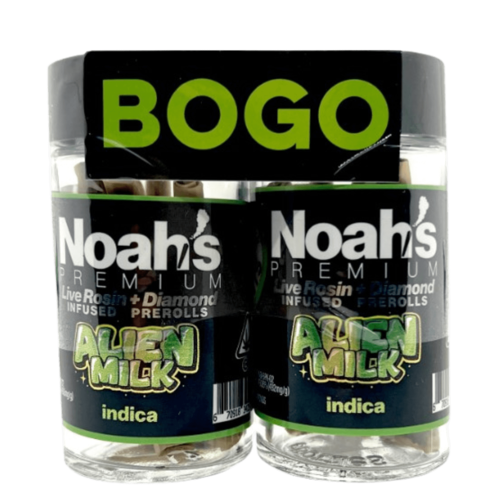 Alien Milk (I) | .5g 5pk (2x BOGO) Diamond + Live Rosin Infused Prerolls | Noah's Premium