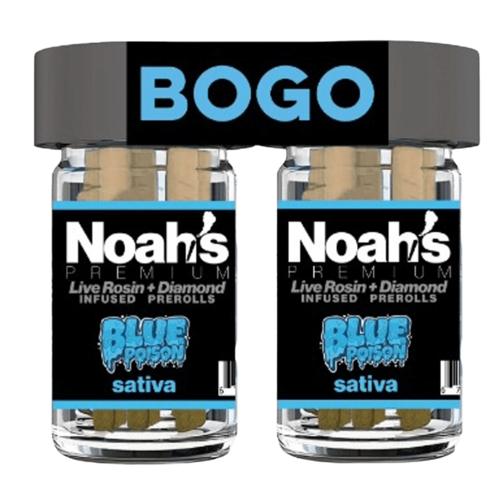 Blue Poison (S) | .5g 5pk (2x BOGO) Diamond + Live Rosin Infused Prerolls | Noah's Premium