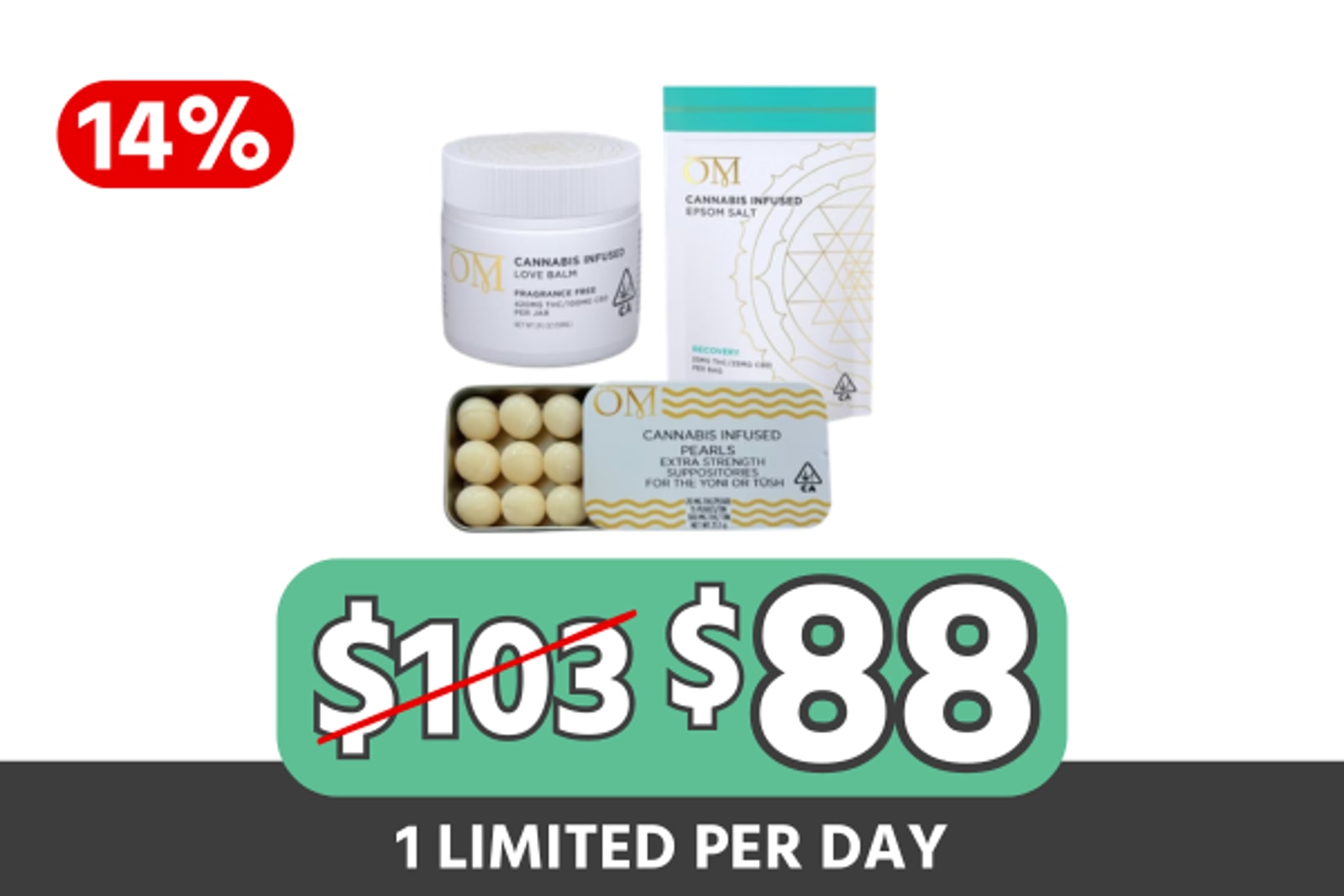 OM Women's Wellness Bundle | 1x Love Balm, 1x OM Pearl, 1x Epson Bath Salt | OM