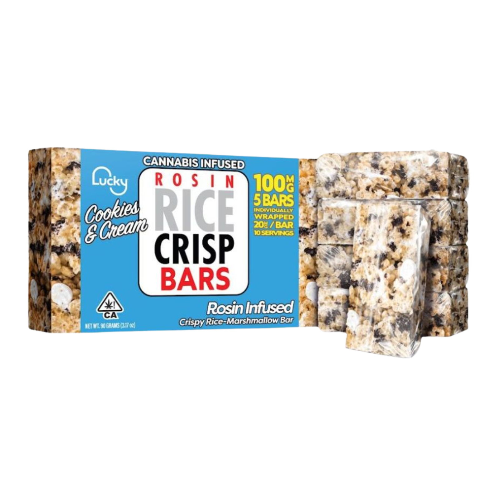 Cookies & Cream | 5 Bars 100mg Rosin Infused | Lucky Crispy Rice Bars