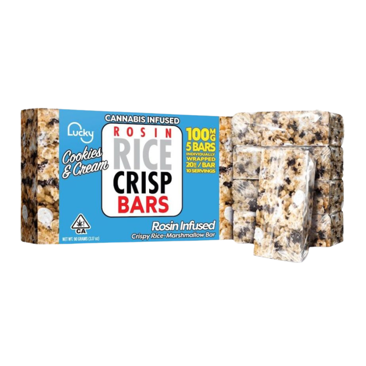 Cookies & Cream | 5 Bars 100mg Rosin Infused | Lucky Crispy Rice Bars